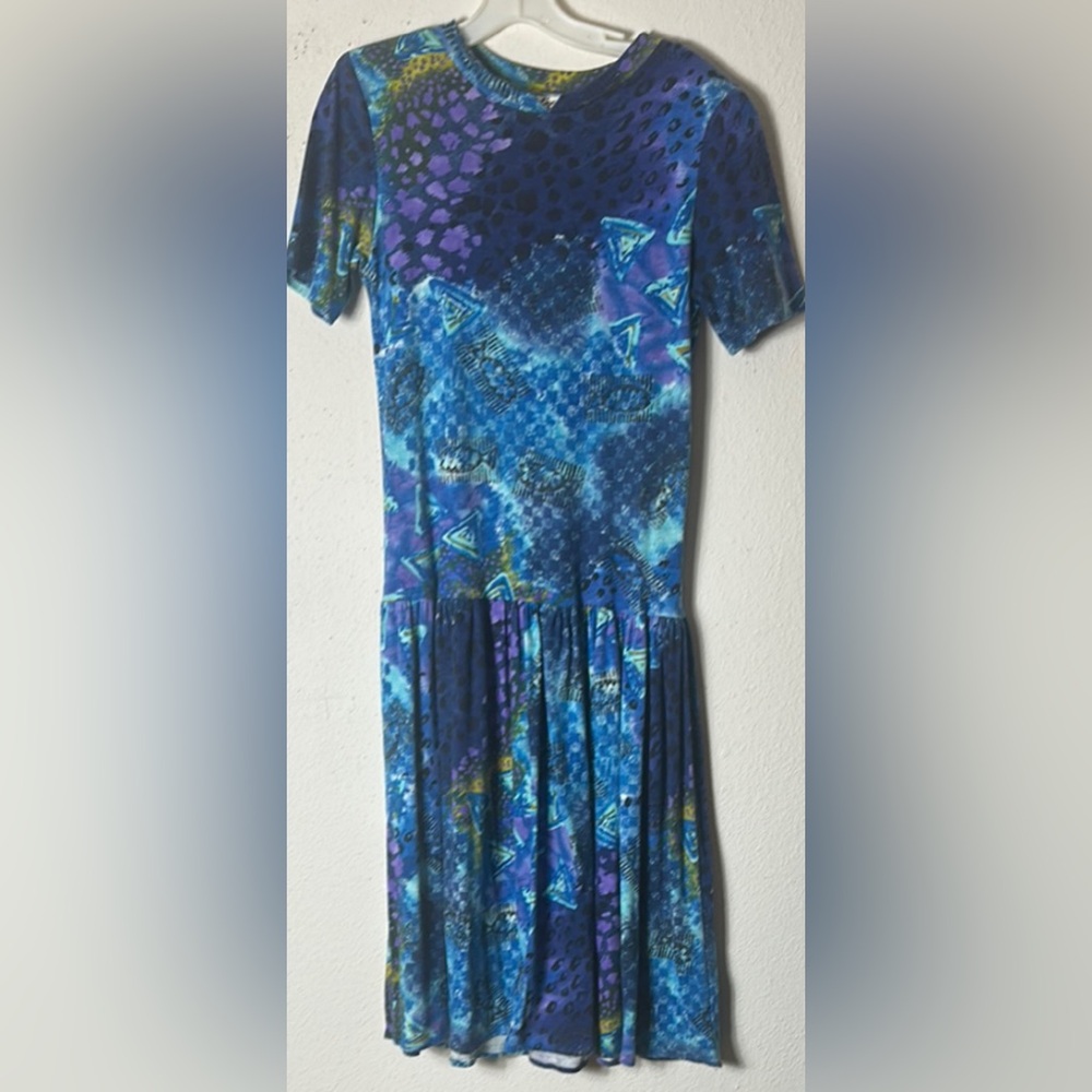 Vintage 90 Byer Blue Midi Sundress with Short Sleeves and drop waist size 3
